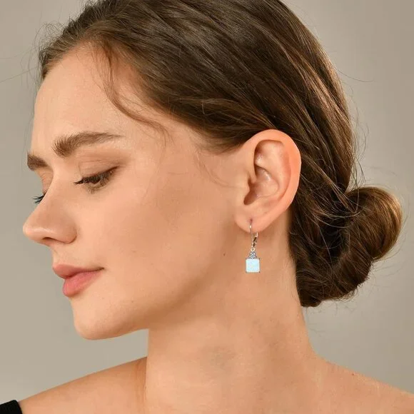 Princess Emerald Cut Dangle Earrings for Women, Solid 925 Sterling Silver 18K Wh